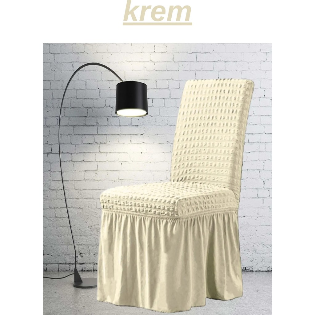 UYTM Bürümcük Etekli Sandalye Kılıfı Likralı Lastikli Yıkanabilir Sandalye Örtüsü ( 1 ADET ) KREM - 45 x 55 cm Standart Sandalye Fiyatı