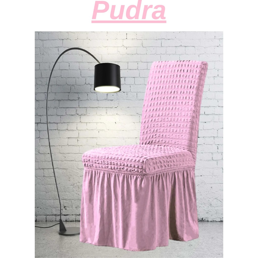 UYTM Bürümcük Etekli Sandalye Kılıfı Likralı Lastikli Yıkanabilir Sandalye Örtüsü ( 1 ADET ) PUDRA - 45 x 55 cm Standart Sandalye Fiyatı