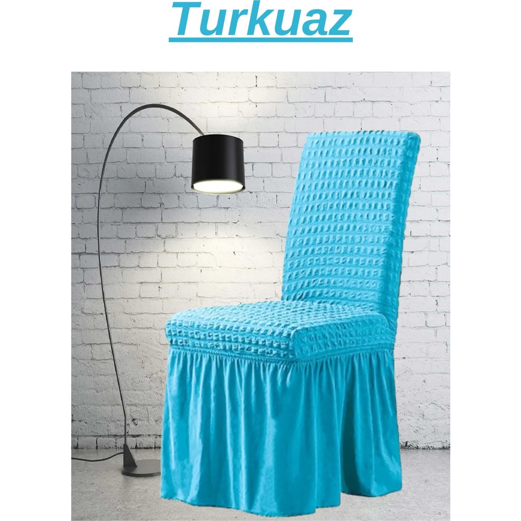UYTM Bürümcük Etekli Sandalye Kılıfı Likralı Lastikli Yıkanabilir Sandalye Örtüsü ( 1 ADET ) TURKUAZ - 45 x 55 cm Standart Sandalye Fiyatı