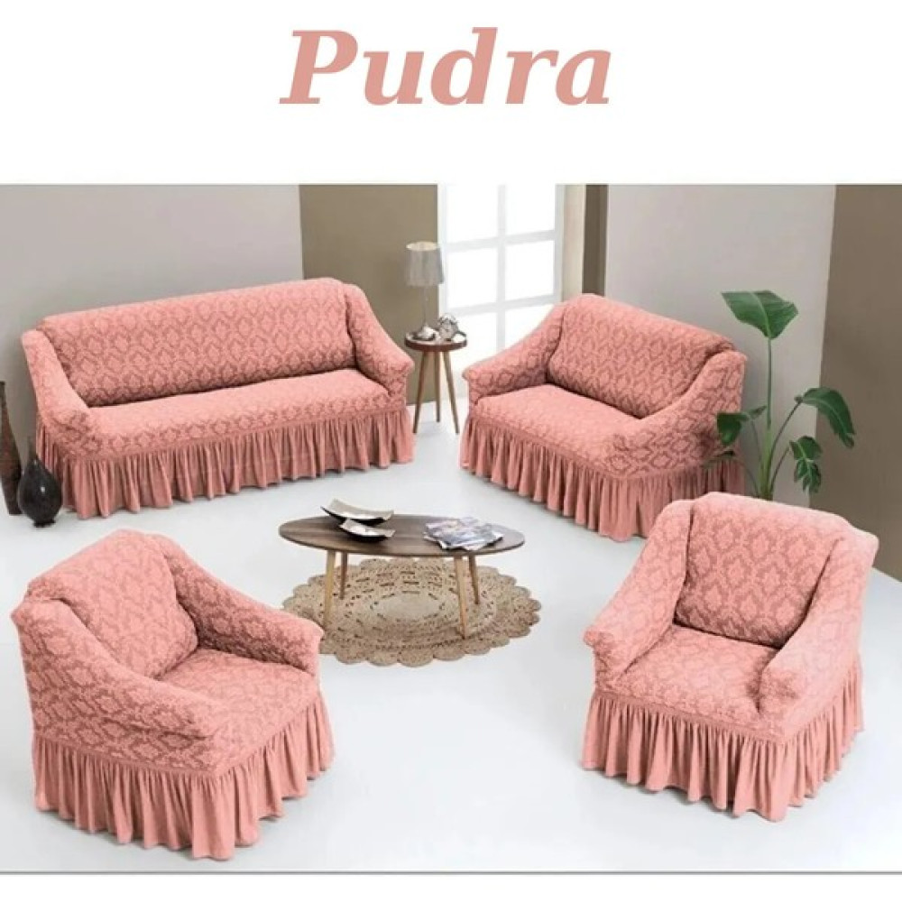 Uytm Jakarlı 3+2+1+1 Koltuk Takımı Örtüsü. Lastikli, Esnek, Yıkanabilir Koltuk, Kanepe, Çekyat Kılıfı - 180 x 230 cm - Pudra Koltuk & Kanepe Örtüsü Fiyatı