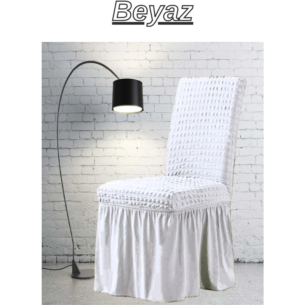 Uytm Sandalye Kılıfı Likralı Bürümcük Etekli Lastikli Yıkanabilir Sandalye Örtüsü 6ADET - 45 x 55 cm - Beyaz Standart Sandalye Fiyatı