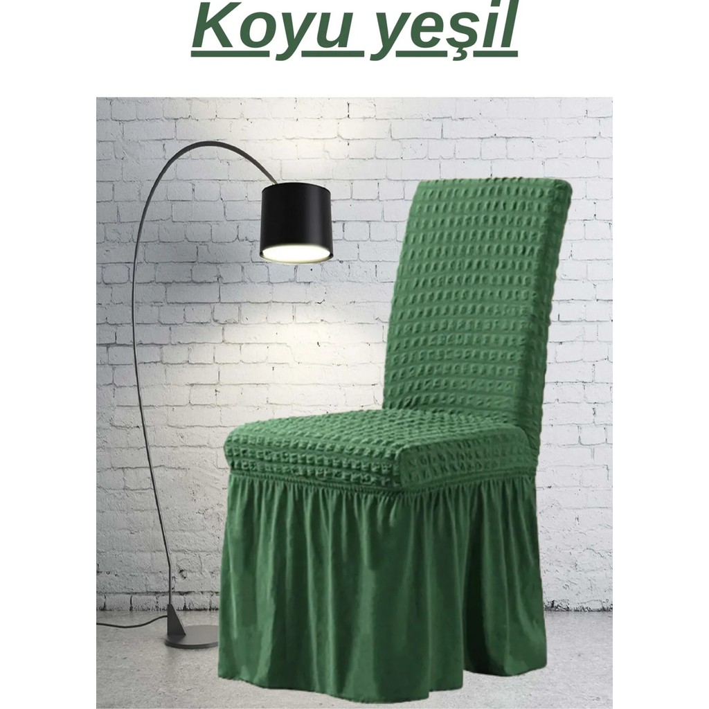 Uytm Sandalye Kılıfı Likralı Bürümcük Etekli Lastikli Yıkanabilir Sandalye Örtüsü 6ADET - 45 x 55 cm - Koyu Yeşil Standart Sandalye Fiyatı