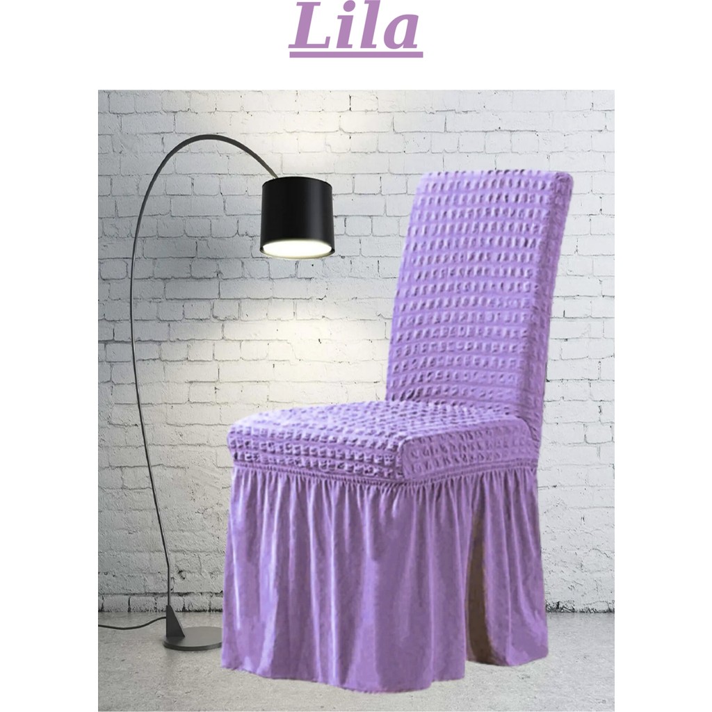 Uytm Sandalye Kılıfı Likralı Bürümcük Etekli Lastikli Yıkanabilir Sandalye Örtüsü 6ADET - 45 x 55 cm - Lila Standart Sandalye Fiyatı