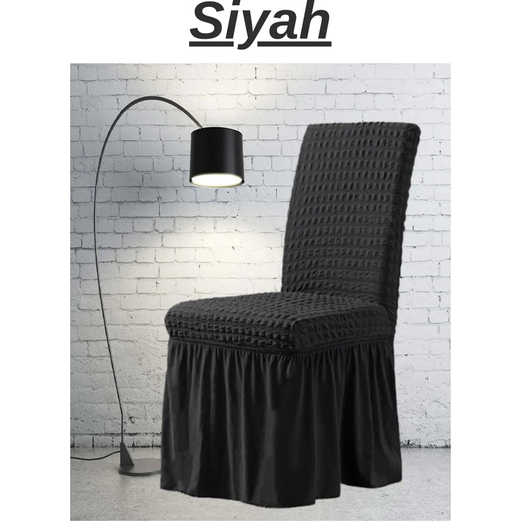 Uytm Sandalye Kılıfı Likralı Bürümcük Etekli Lastikli Yıkanabilir Sandalye Örtüsü 6ADET - 45 x 55 cm - Siyah Standart Sandalye Fiyatı