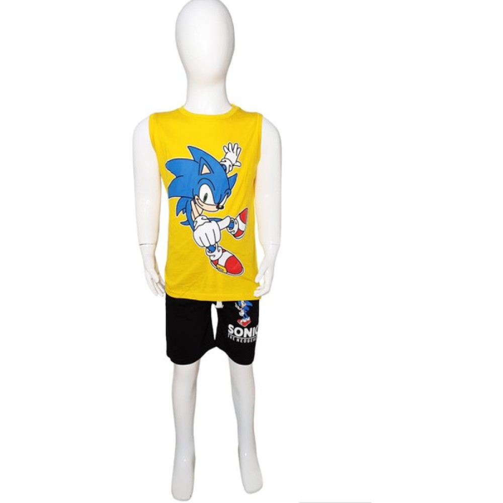 Uz Giyim Aksesuar Erkek Çocuk Sonic Baskılı Kolsuz T-Shirt Şort Takım Erkek Çocuk Yazlık Alt Üst Takım Erkek Çocuk Giyim Takımı Fiyatı