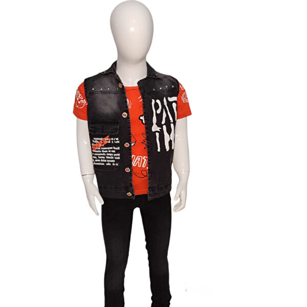 Uz Giyim Aksesuar Erkek Çocuk Yazlık Yazı Baskılı Kot Yelek Pantolon T-Shirt 3'lü Takım Kız Çocuk Elbise Fiyatı