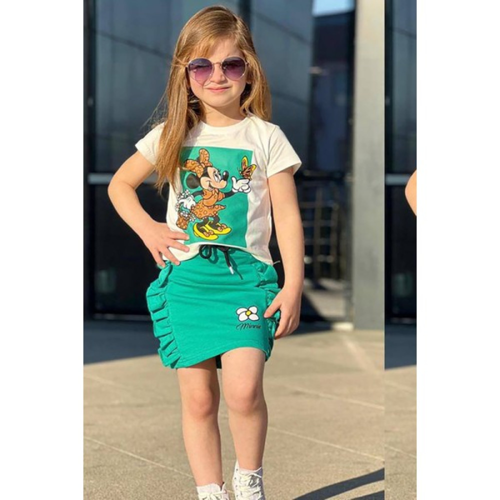 Uz Giyim Aksesuar Minnie Mouse Baskılı Yazlık Etek T-Shirt Takım Kız Çocuk Giyim Takımı Fiyatı