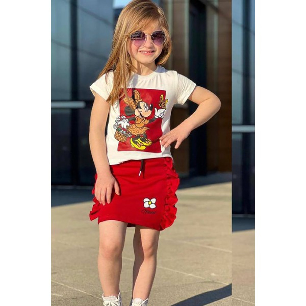 Uz Giyim Aksesuar Minnie Mouse Baskılı Yazlık Etek T-Shirt Takım10 Kız Çocuk Giyim Takımı Fiyatı
