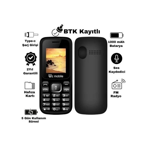 UZ Mobile - Yerli Üretim Tuşlu Cep Telefonu (Uz Türkiye Garantili) - Siyah - Renk - 32 MB Diğer Fiyatı
