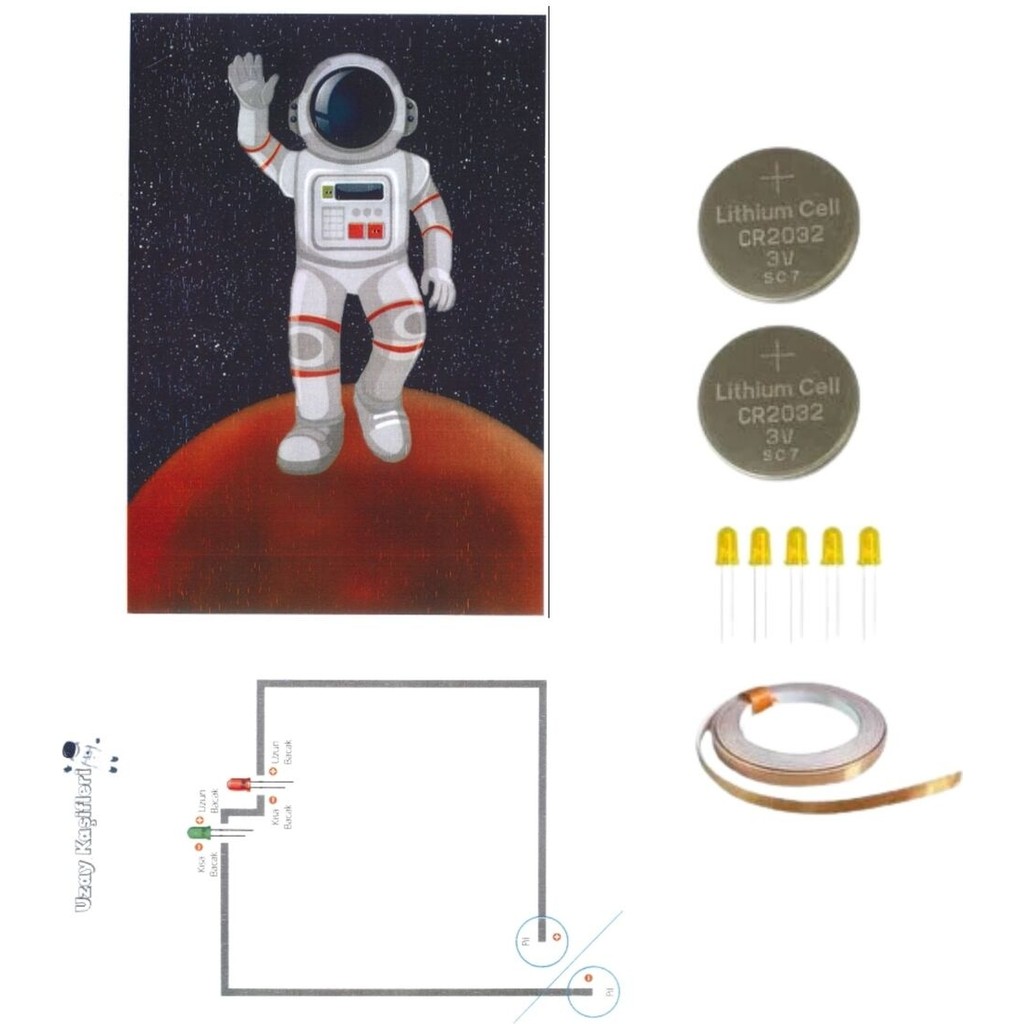 Uzay Astronot Fen Bilim Deneyi - Bakır Folyo Iletken Bant 5mm LED,CR2032 Pil Kağıt Devre Kit Hobi Elektroniği Fiyatı