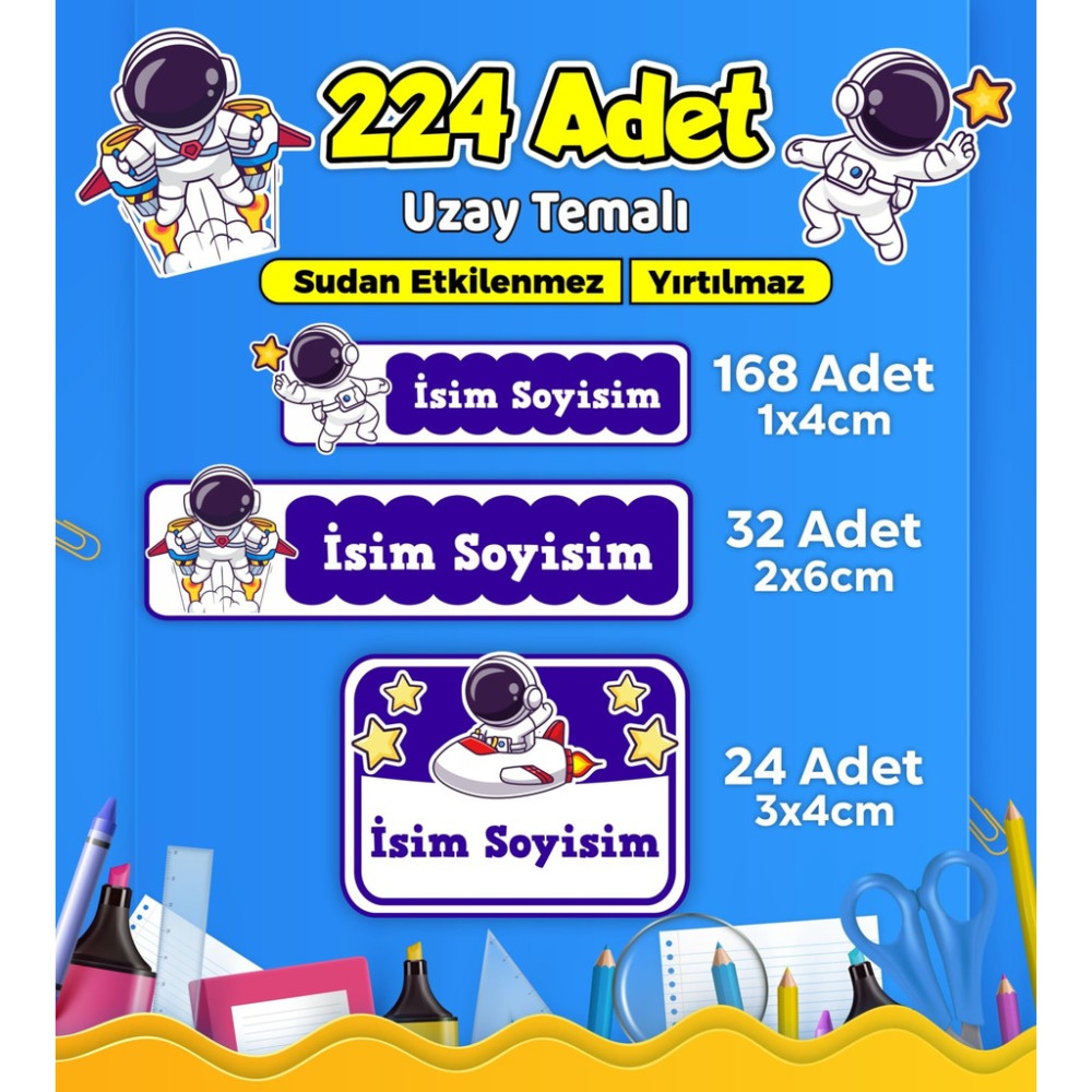 Uzay Temalı Okul Kreş Kişiye Özel Isim Etiket Seti - Model 521 Okul Etiketi Fiyatı