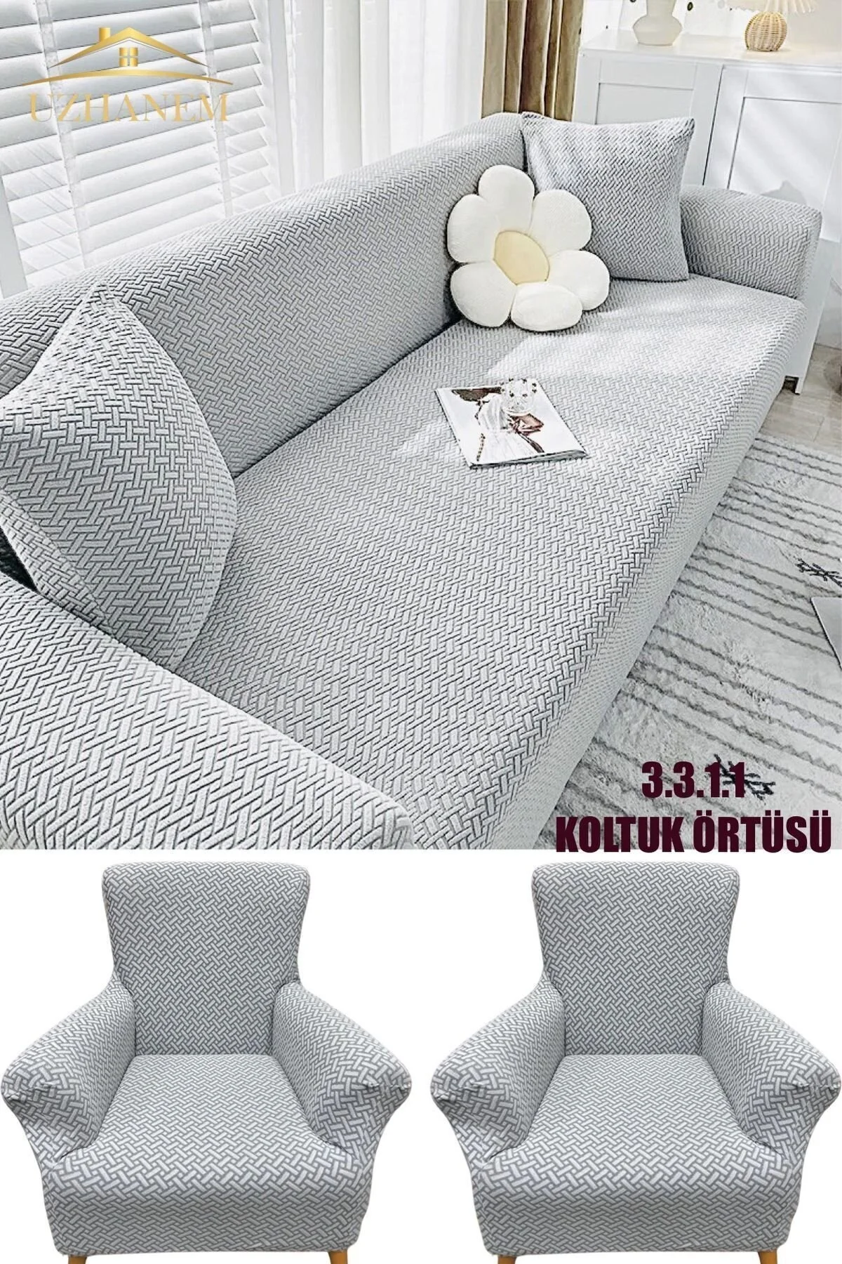 uzhanem Jakarli Koltuk Örtüsü 3.3.1.1 Koltuk Kılıfı Takımı Sofa Cover Ev Tekstili" Koltuk & Kanepe Örtüsü Fiyatı