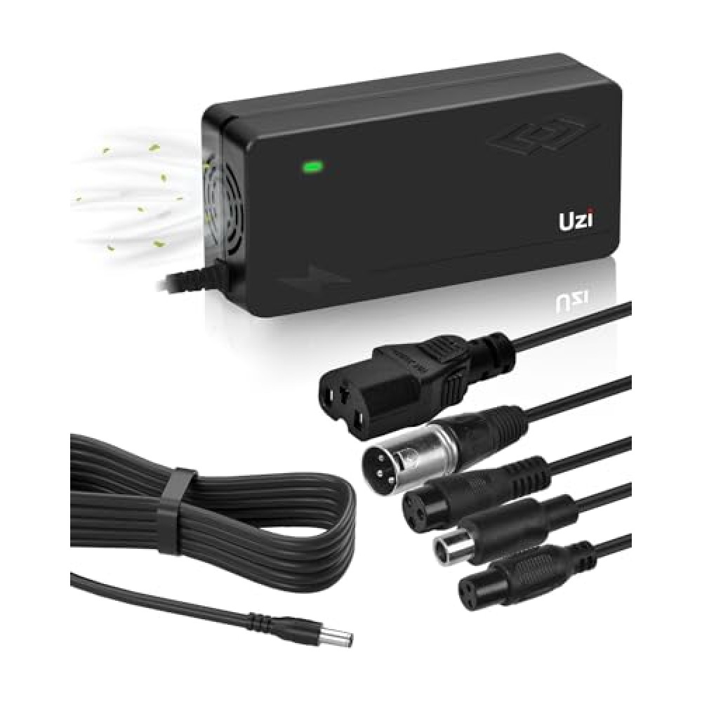UZI 48V-54.6V 3Amp Charger (6 Plugs Universal,and Built-in Small Fan Cooling System) for Fast and Safe Charging of 48V Li-ion Battery for E-Bikes/Electric Scooter/Bicycle/Pedicab,etc.