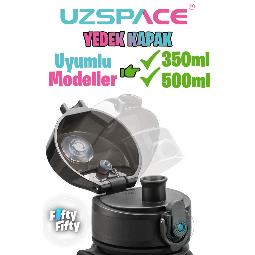 Uzspace 350-500ml Uyumlu Yedek Kapak --Sadece Uzspace ile Uyumludur---Tek Renk Siyah- Matara Fiyatı