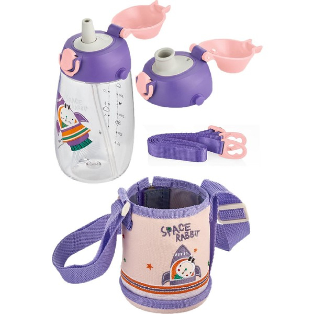 Uzspace 480ML Kılıflı Iki Ayrı Kapaklı Pipetli/pipetsiz Taşıma Askılı Tritan Çocuk Su Matarası - Mor Suluk Fiyatı