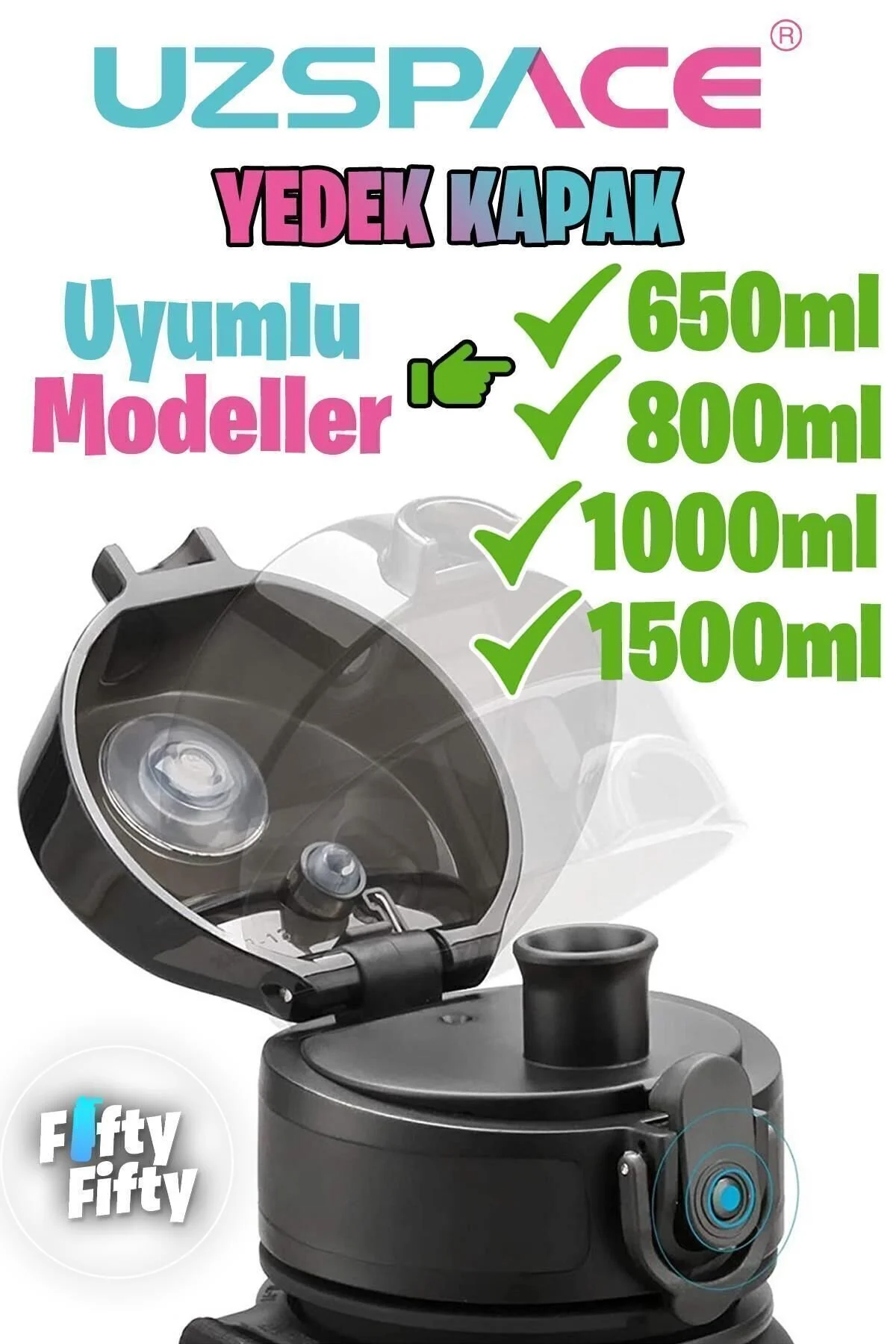 Uzspace Büyük Yedek Kapak 650-800-1000ml -uyumlu Yedek Kapak --sadece Ile Uyumludur--tek Re" Matara Fiyatı
