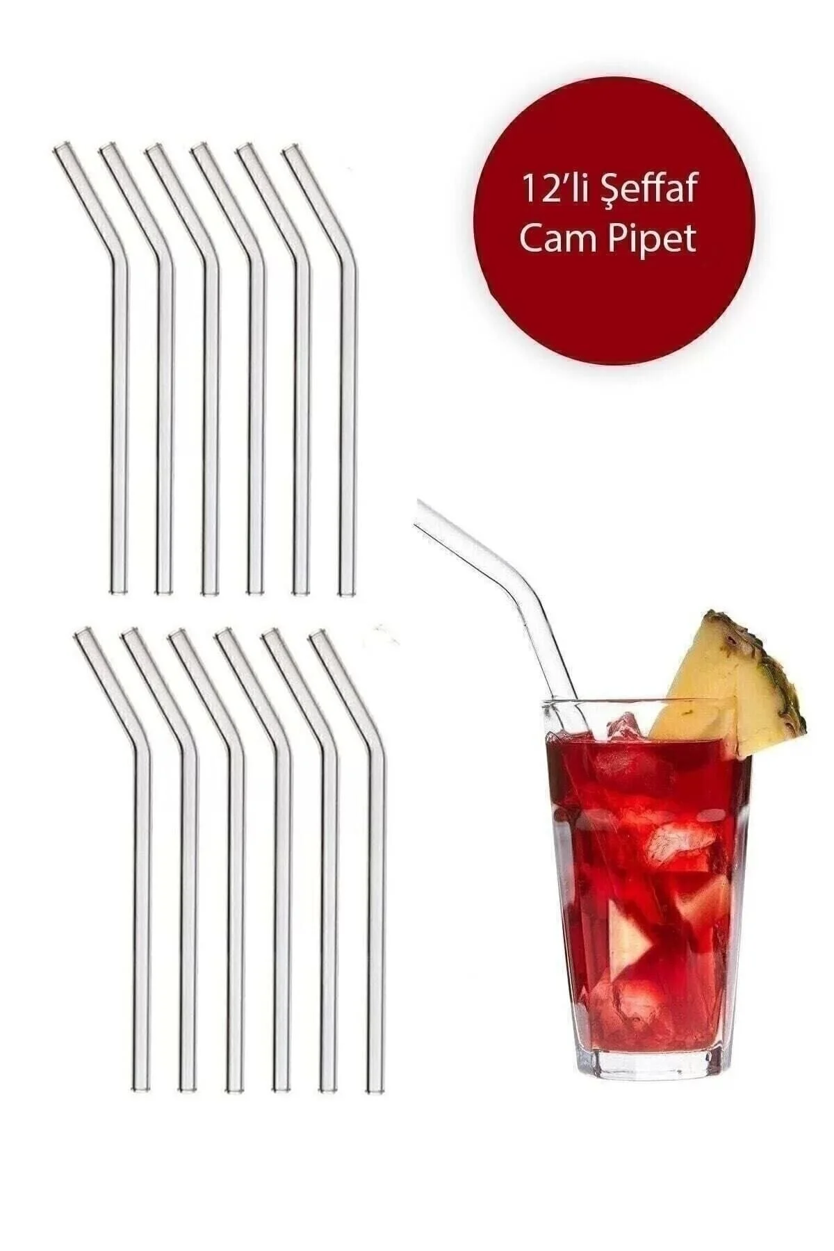 Üzüm Yaprağı Nom Trend Şeffaf 12 Li Cam Eğimli Pipet" Yaş Günü & Parti Fiyatı