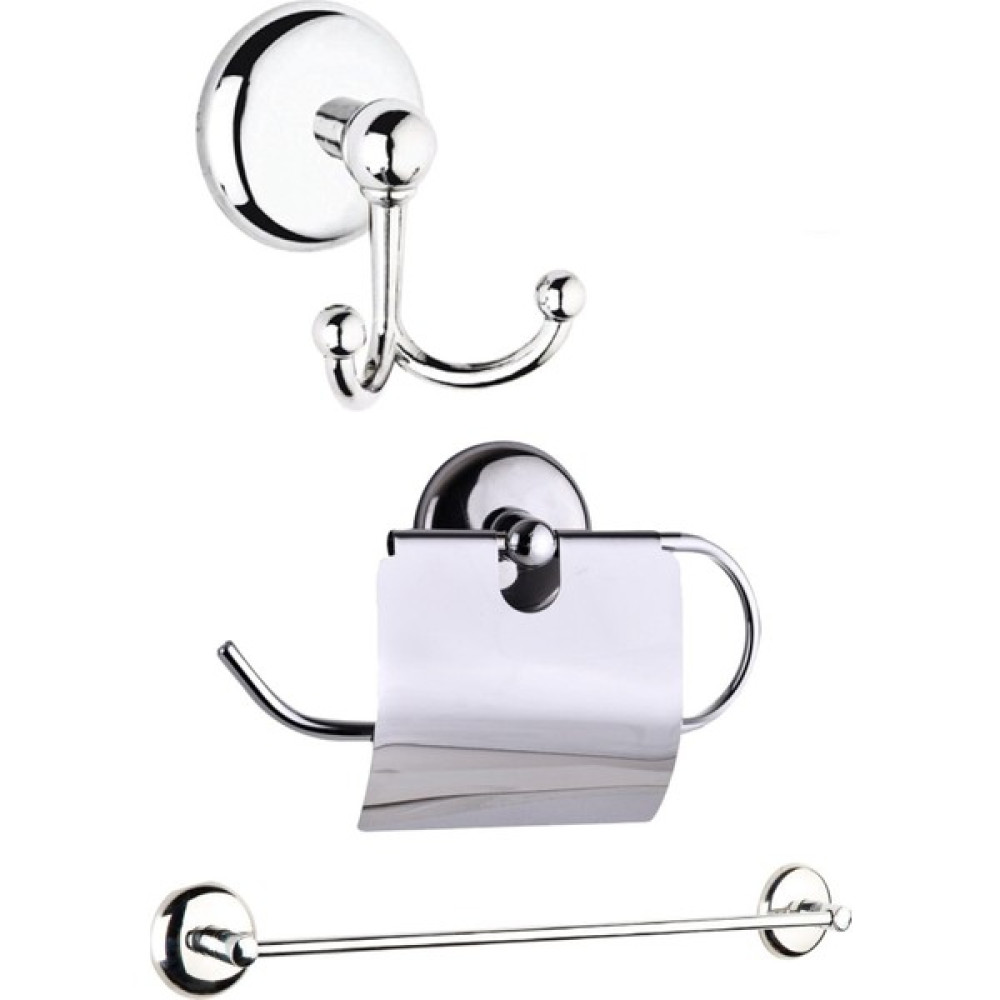 Uzun Çubuk Havluluk, Ikili Bornoz Askılık ve Geniş Kapaklı Kağıtlık - 3'lü Set - Banyo Aksesuar Seti - Gümüş Banyo Aksesuarları Fiyatı