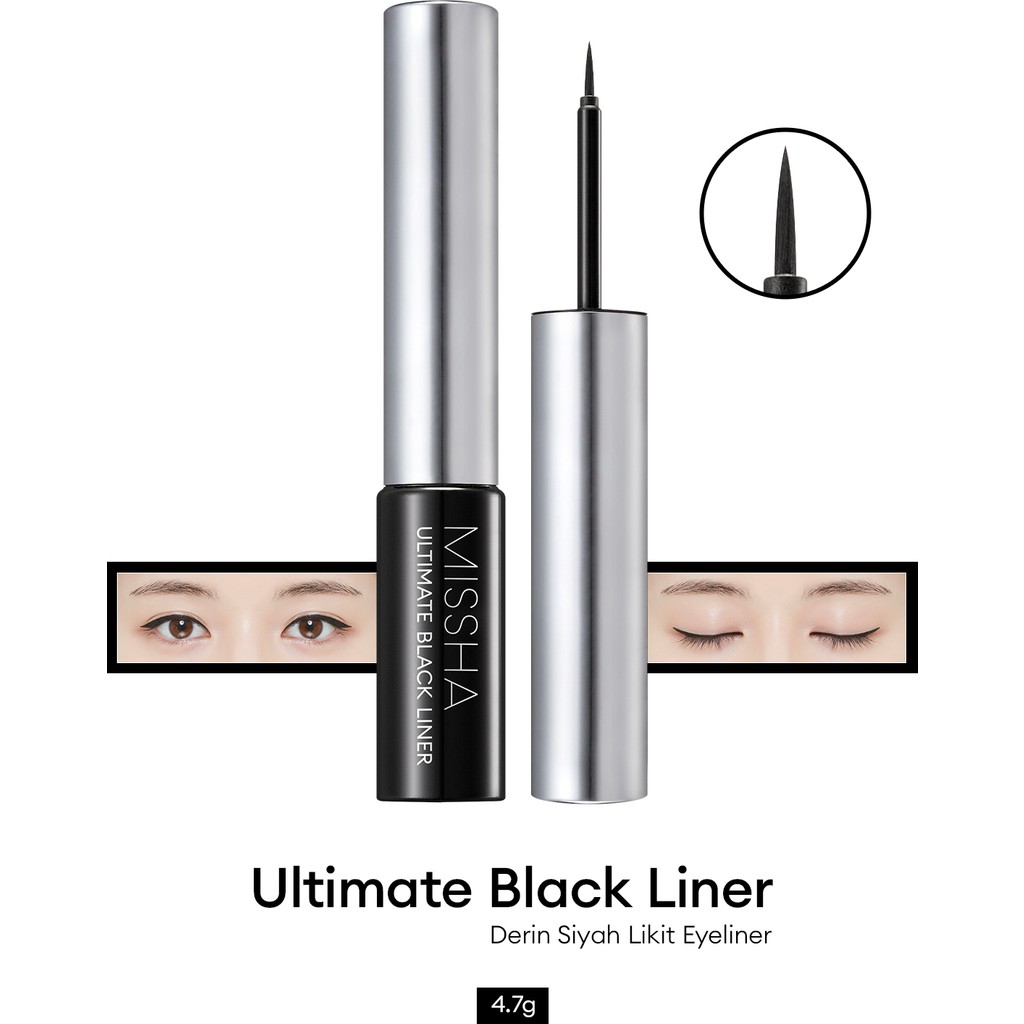 Uzun Süre Kalıcı, Yoğun Pigmentli, Ince Uçlu Likit Eyeliner Mıssha Ultimate Black Liner - Siyah Eyeliner Fiyatı