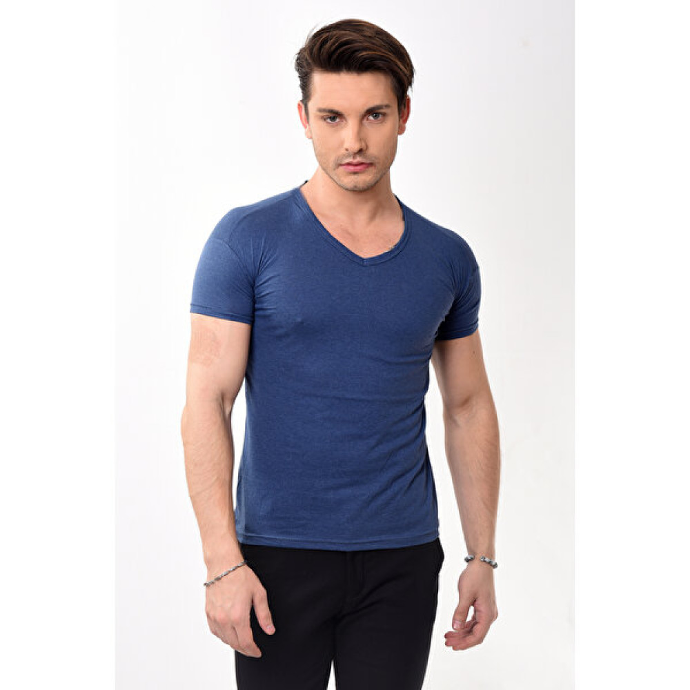 V Yaka Basic Slim Fit Erkek Tişört T-Shirt Lacivert Erkek T-shirt Fiyatı