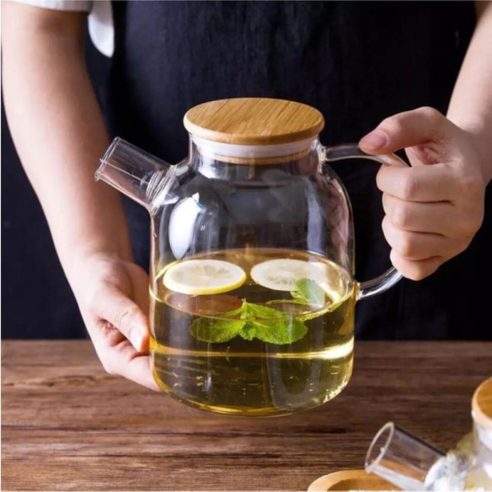 Vadi 1500 ml Bambu Kapaklı Isıya Dayanıklı Cam Bitki Çayı Demliği Cam Sürahi - Turuncu - 0 Çay / Çaydanlık Setleri Fiyatı