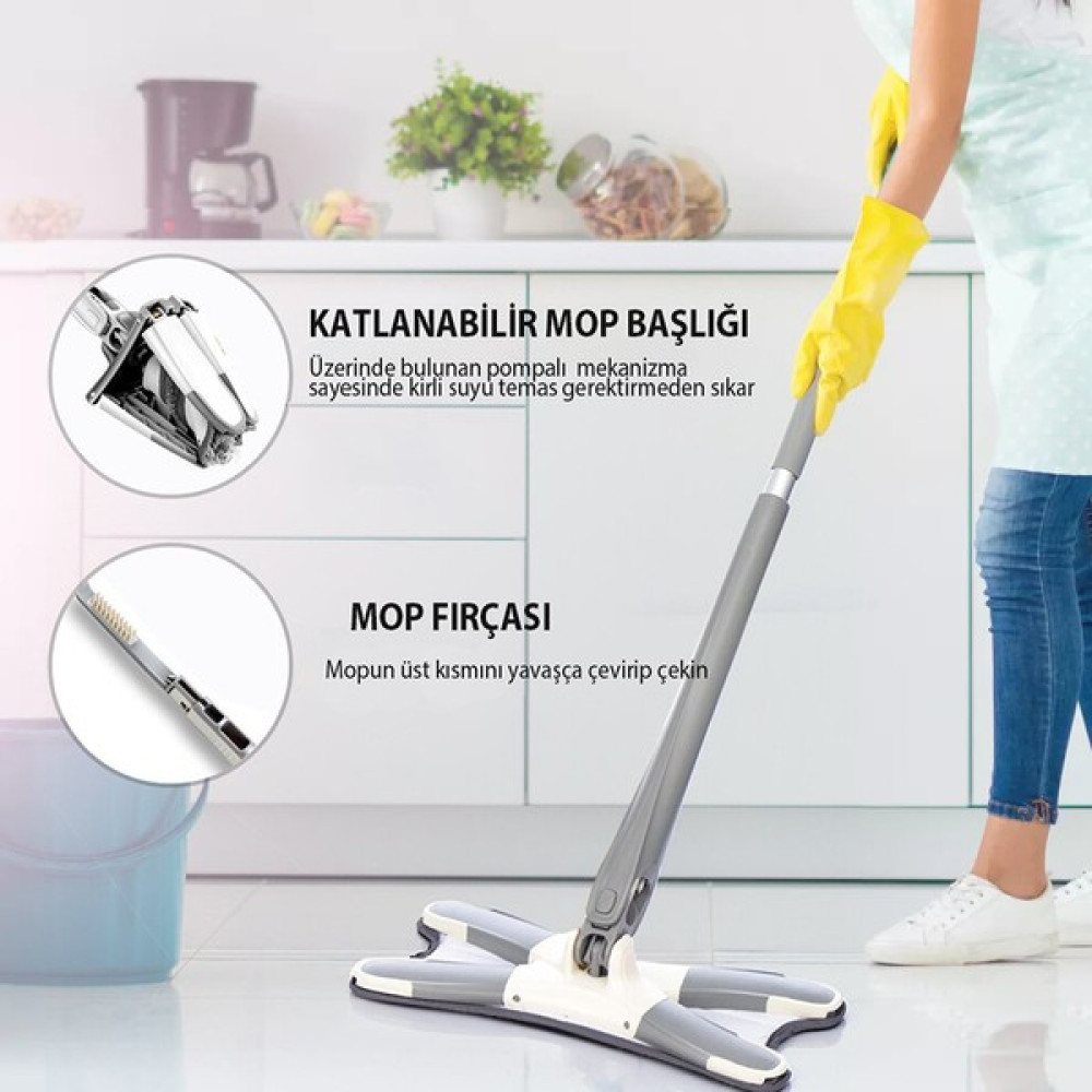 Vadi Home x Mop Yer ve Duvar Silme Mop Kendinden Sıkmalı - Gri Temizlik Malzemeleri Fiyatı