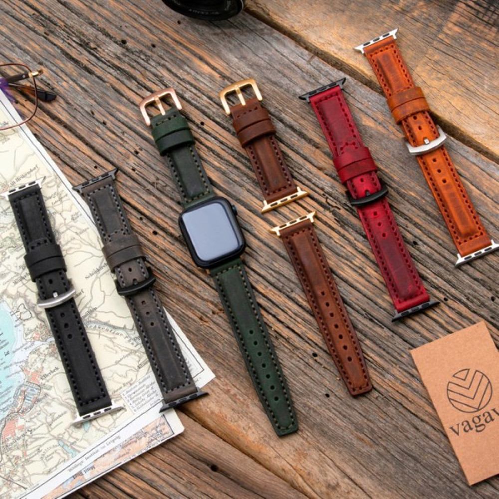 Vagave Apple Watch 42MM 44MM 45MM 49MM 3 / 4 / 5 / 6 / se / 7 / 8 / 9 / Ultra / Ultra 2 Deri Kordon Kahverengi - 42-44-45-49mm Gümüş Toka - Kahve Giyilebilir Teknoloji Aksesuarları Fiyatı