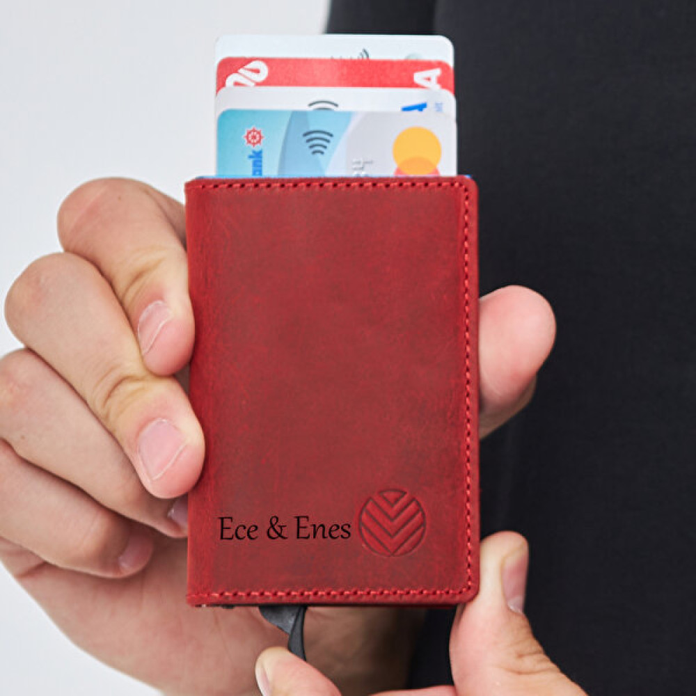 Vagave İsme Özel Hakiki Deri Akıllı Mekanizmalı Cüzdan RFID Korumalı Para ve Kart Bölmeli Erkek ve Kadın Cüzdan Kartlık Kırmızı Erkek Cüzdan Fiyatı