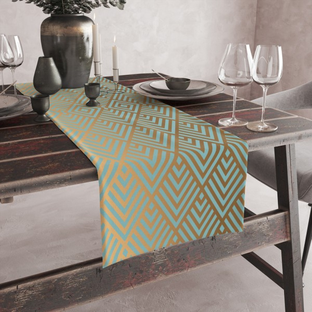 Vagonik Art Deco Yeşil Desenli Dijital Baskılı Runner 140X40 - 40 x 140 cm Masa Örtüsü Fiyatı