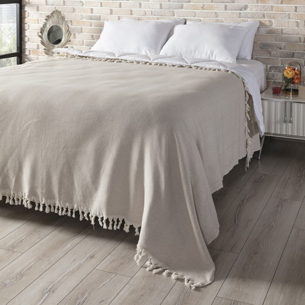 Vagonik Balık Sırtı Desenli Natural Çift Kişilik Çok Amaçlı Yatak Örtüsü Pamuk - Bej - 200 x 230 cm Yatak Örtüsü Fiyatı
