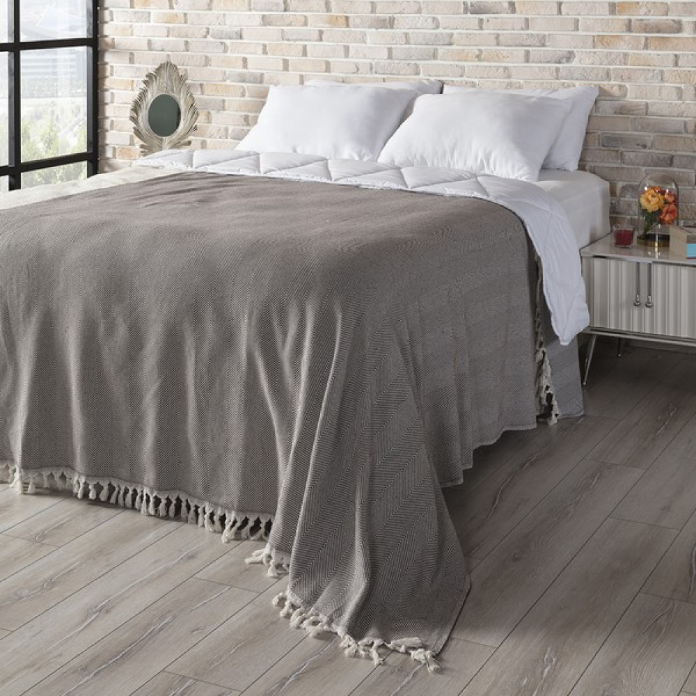 Vagonik Balık Sırtı Desenli Natural Çift Kişilik Çok Amaçlı Yatak Örtüsü Pamuk - Kahverengi - 200 x 230 cm Yatak Örtüsü Fiyatı