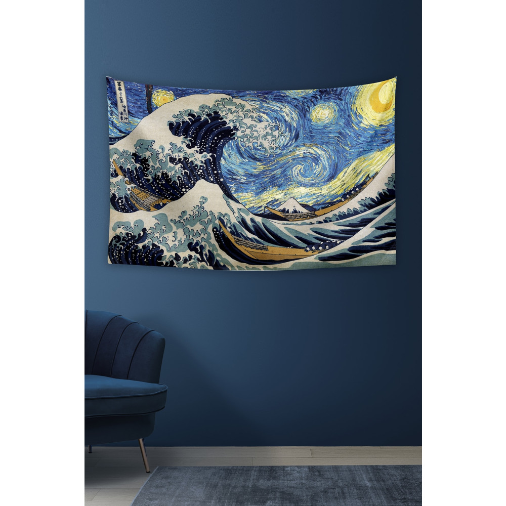 Vagonik Büyük Dalga Ve Yıldızlı Gece Duvar Örtüsü Halısı 140 X 100 Cm-70x100 Cm 140 x 100 Beden Mobilya & Dekorasyon Fiyatı