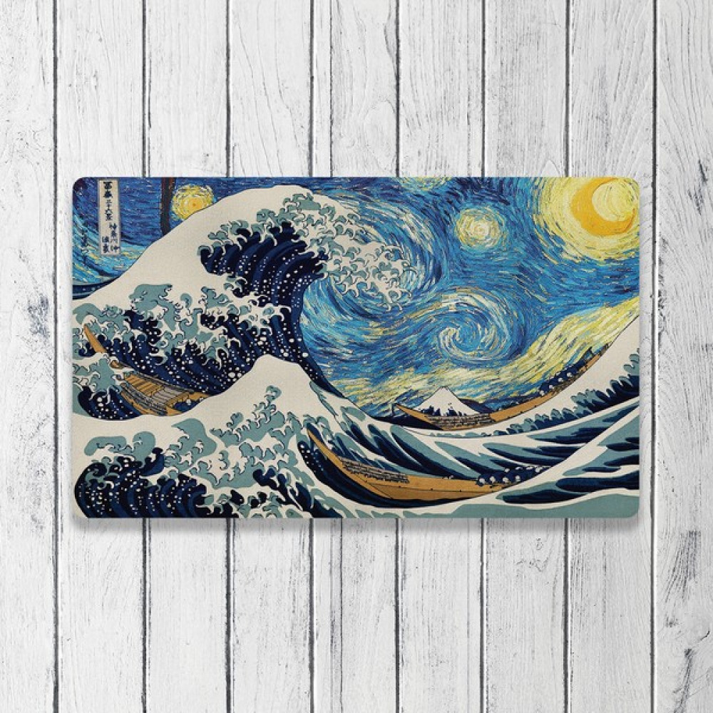 Vagonik Büyük Dalga Yıldızlı Gece Dijital Baskılı 50X70CM Dekoratif Çok Amaçlı Iç ve Dış Kapı Paspası - 50 x 70 cm - Mavi Paspas Fiyatı