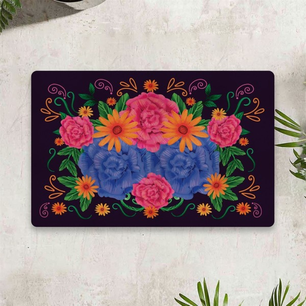 Vagonik Çiçekli Dijital Baskılı 50 x 70 cm Dekoratif Çok Amaçlı Iç ve Dış Kapı Paspası - Siyah Paspas Fiyatı