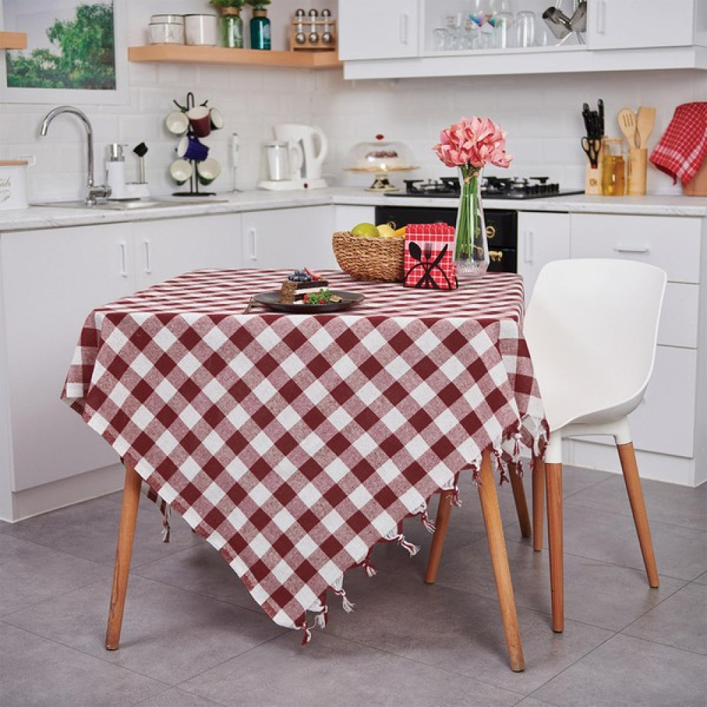 Vagonik Çok Amaçlı Sofra Bezi Piknik Örtüsü & Masa Örtüsü Bordo Ekose Pötikare Desenli 140X140 cm - 140 x 140 cm Masa Örtüsü Fiyatı