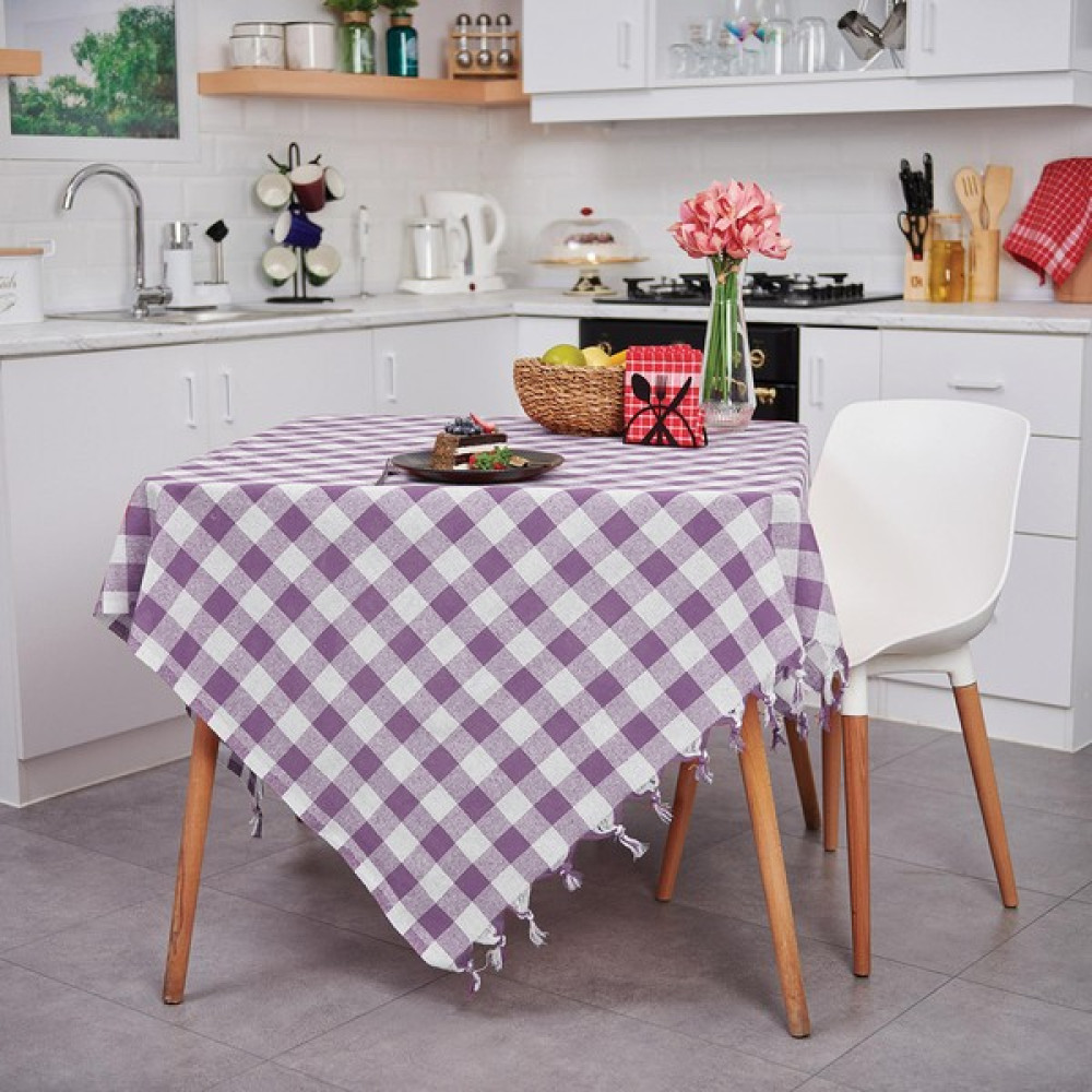 Vagonik Çok Amaçlı Sofra Bezi Piknik Örtüsü & Masa Örtüsü Lila Ekose Pötikare Desenli 140X140 cm - Lila - Beyaz - 140 x 140 cm Masa Örtüsü Fiyatı