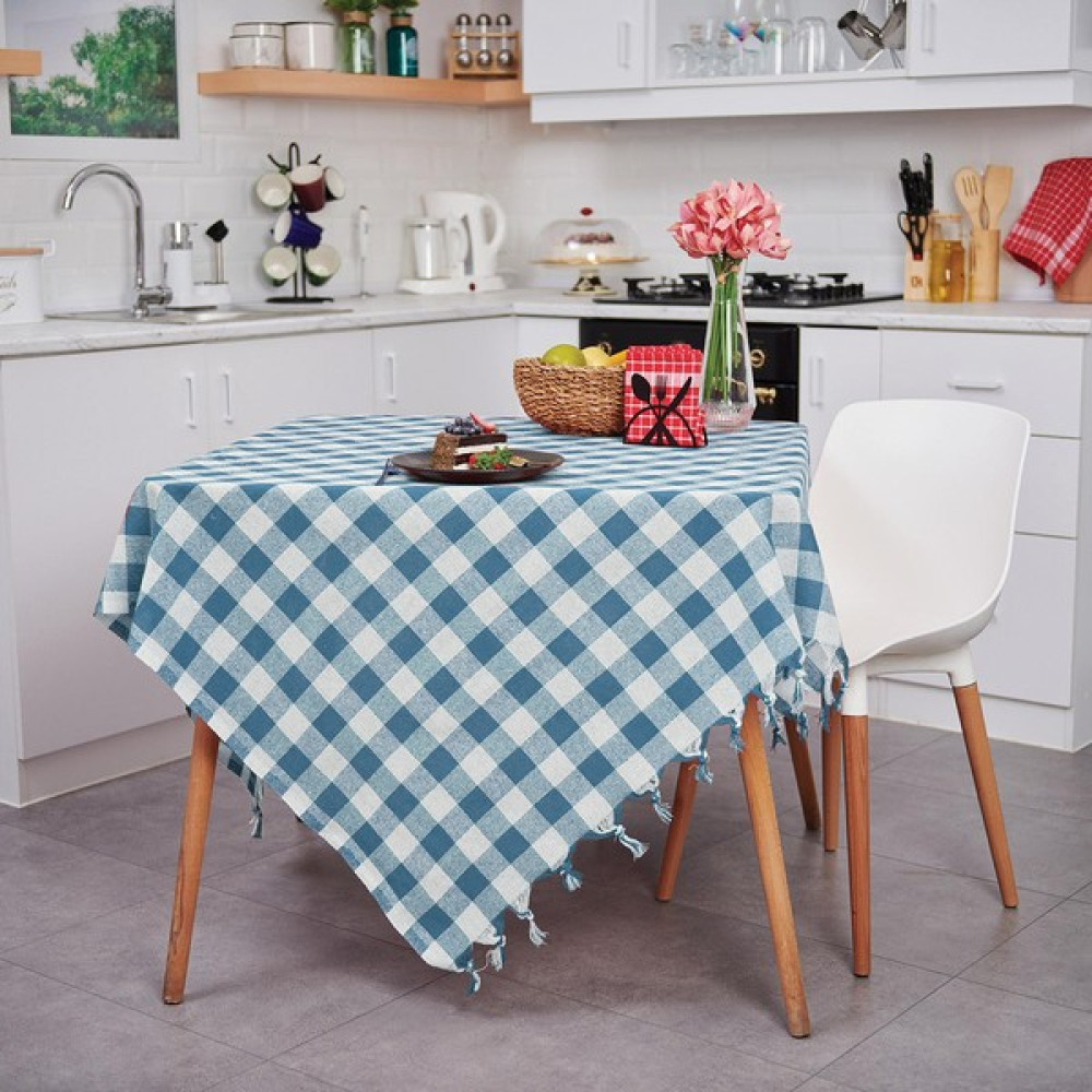 Vagonik Çok Amaçlı Sofra Bezi Piknik Örtüsü & Masa Örtüsü Mavi Ekose Pötikare Desenli 140X140 cm - Beyaz - Mavi - 140 x 140 cm Masa Örtüsü Fiyatı