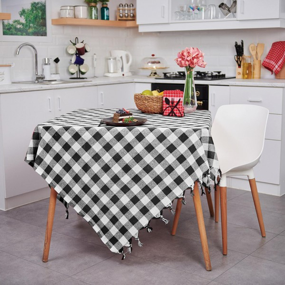 Vagonik Çok Amaçlı Sofra Bezi Piknik Örtüsü & Masa Örtüsü Siyah Ekose Pötikare Desenli 140X140 cm - Beyaz - Siyah - 140 x 140 cm Masa Örtüsü Fiyatı