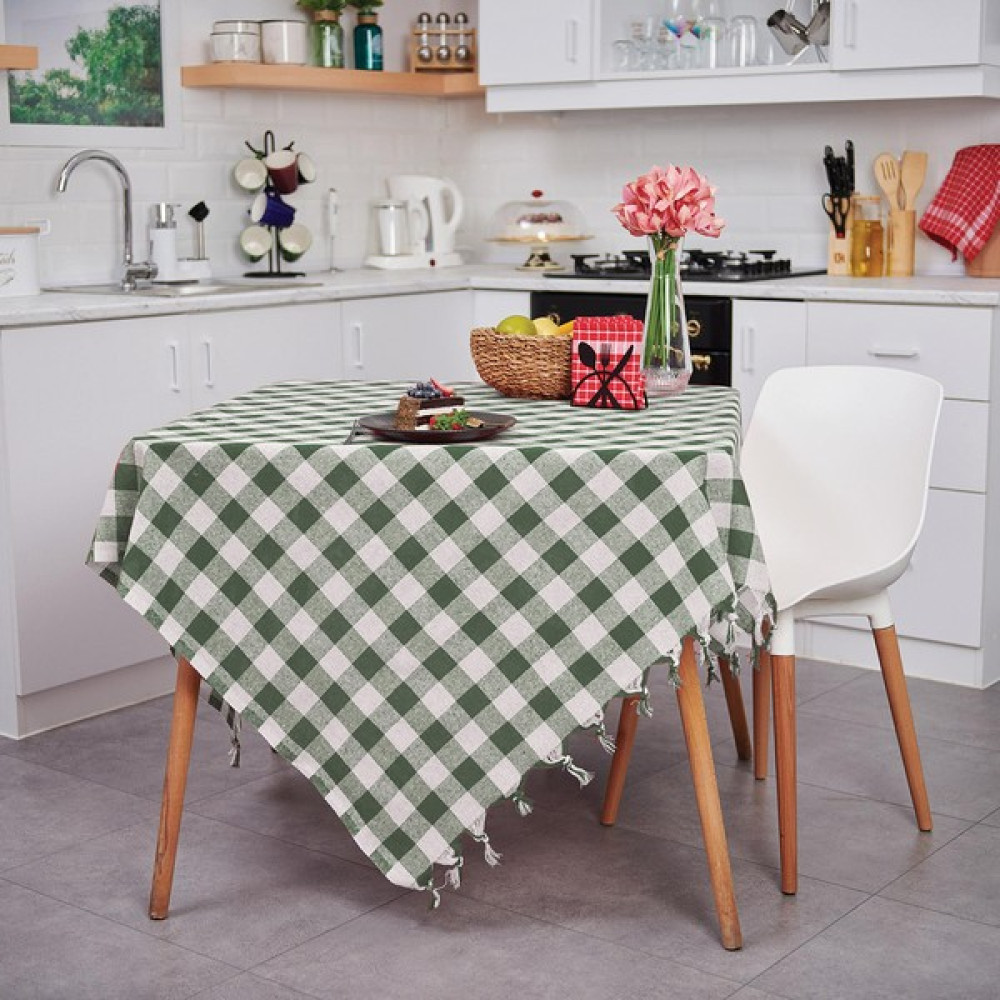 Vagonik Çok Amaçlı Sofra Bezi Piknik Örtüsü & Masa Örtüsü Yeşil Ekose Pötikare Desenli 140X140 cm - Beyaz - Yeşil - 140 x 140 cm Masa Örtüsü Fiyatı