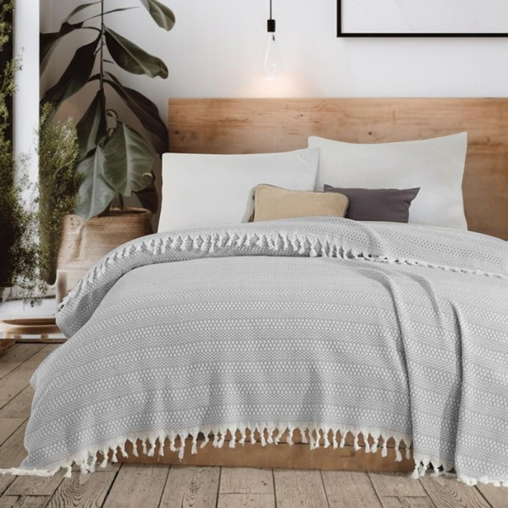 Vagonik Elmas Desenli Bağlamalı Çift Kişilik Pike 1600GR. 200X230 - Gri Pike & Pike Takımı Fiyatı
