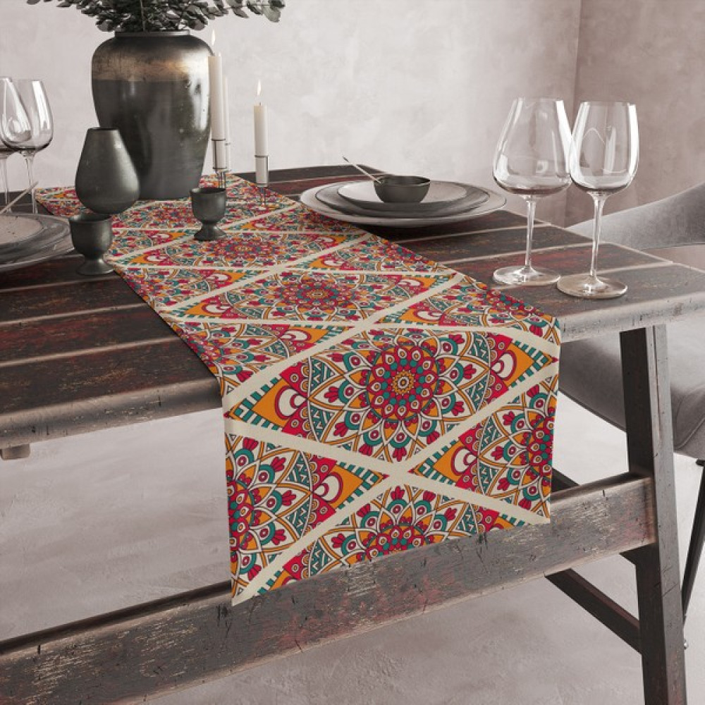 Vagonik Etnik Desenli Dijital Baskılı Runner 140X40 - Renkli - 40 x 140 cm Masa Örtüsü Fiyatı