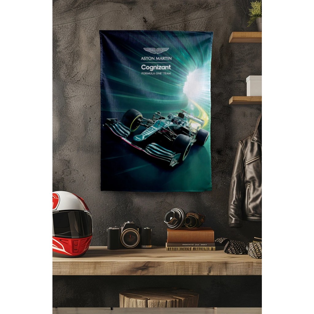 Vagonik F1 Temalı Aston Martin Duvar Örtüsü Halısı Tapestry Formula 1 - 140 x 200 cm - Koyu Turkuaz Salon Halısı Fiyatı