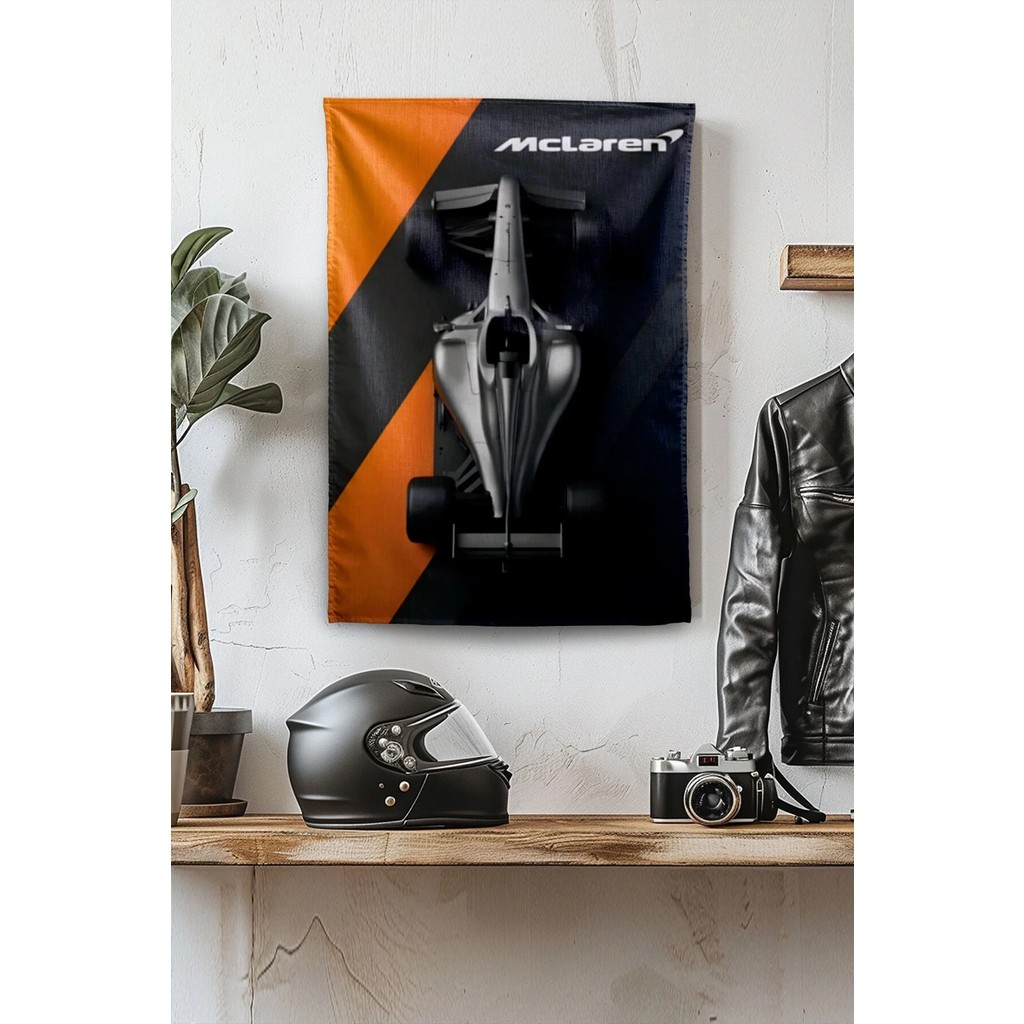 Vagonik F1 Temalı Mclaren Duvar Örtüsü Halısı Tapestry Formula 1 - 140 x 200 cm - Siyah - Turuncu Salon Halısı Fiyatı