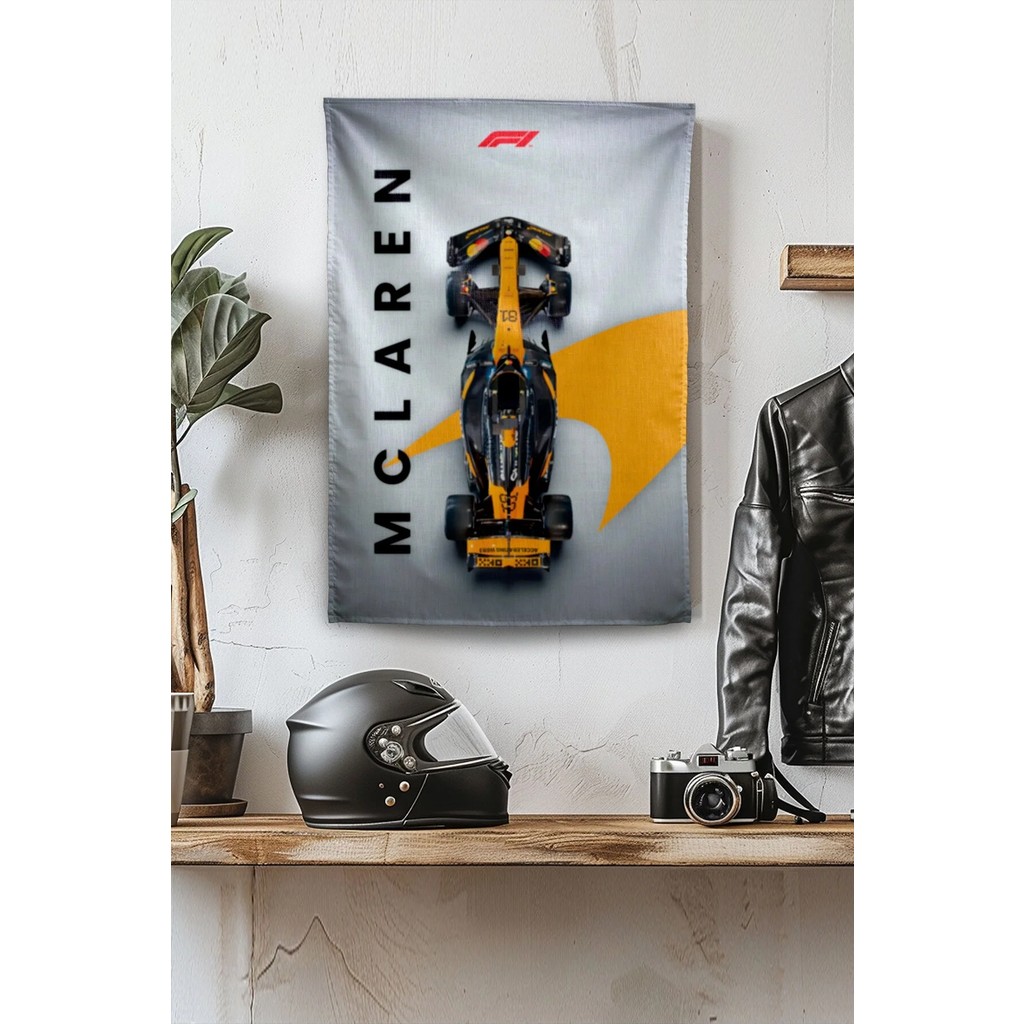 Vagonik F1 Temalı Mclaren Duvar Örtüsü Halısı Tapestry Formula 1 - 140 x 200 cm - Turuncu - Beyaz Salon Halısı Fiyatı