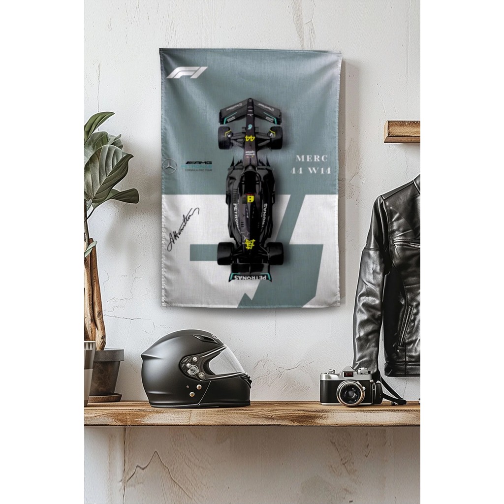 Vagonik F1 Temalı Mercedes Duvar Örtüsü Halısı Tapestry Formula 1 - 140 x 200 cm - Gri - Beyaz Salon Halısı Fiyatı