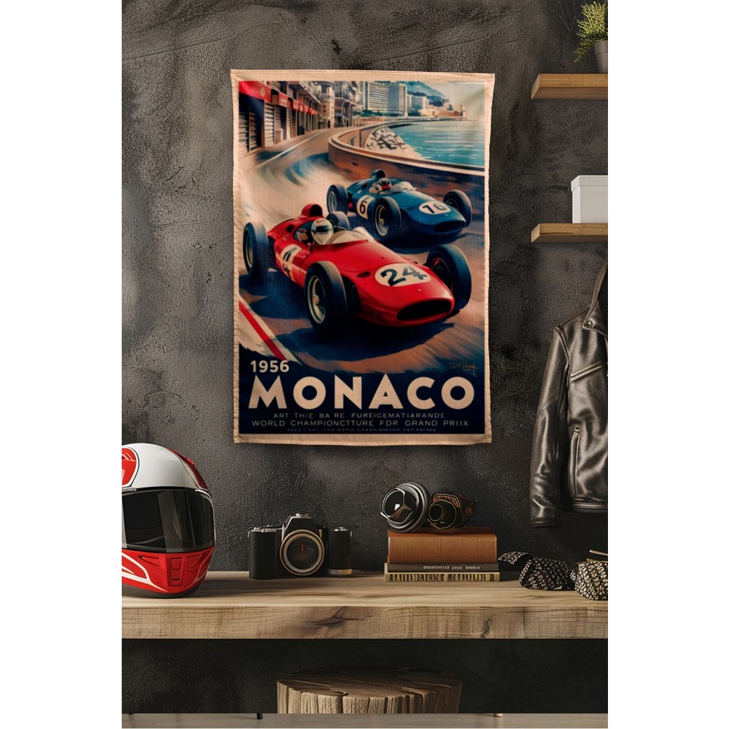 Vagonik F1 Temalı Monaco Art Duvar Örtüsü Halısı Tapestry Formula 1 - 140 x 200 cm - Bej - Kırmızı Salon Halısı Fiyatı