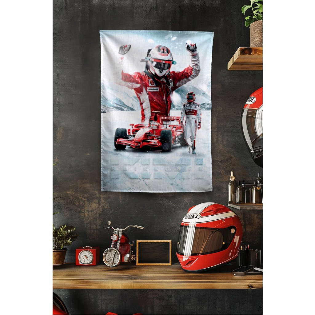 Vagonik F1 Temalı Raikkonen Duvar Örtüsü Halısı Tapestry Formula 1 - 140 x 200 cm - Açık Kırmızı Salon Halısı Fiyatı