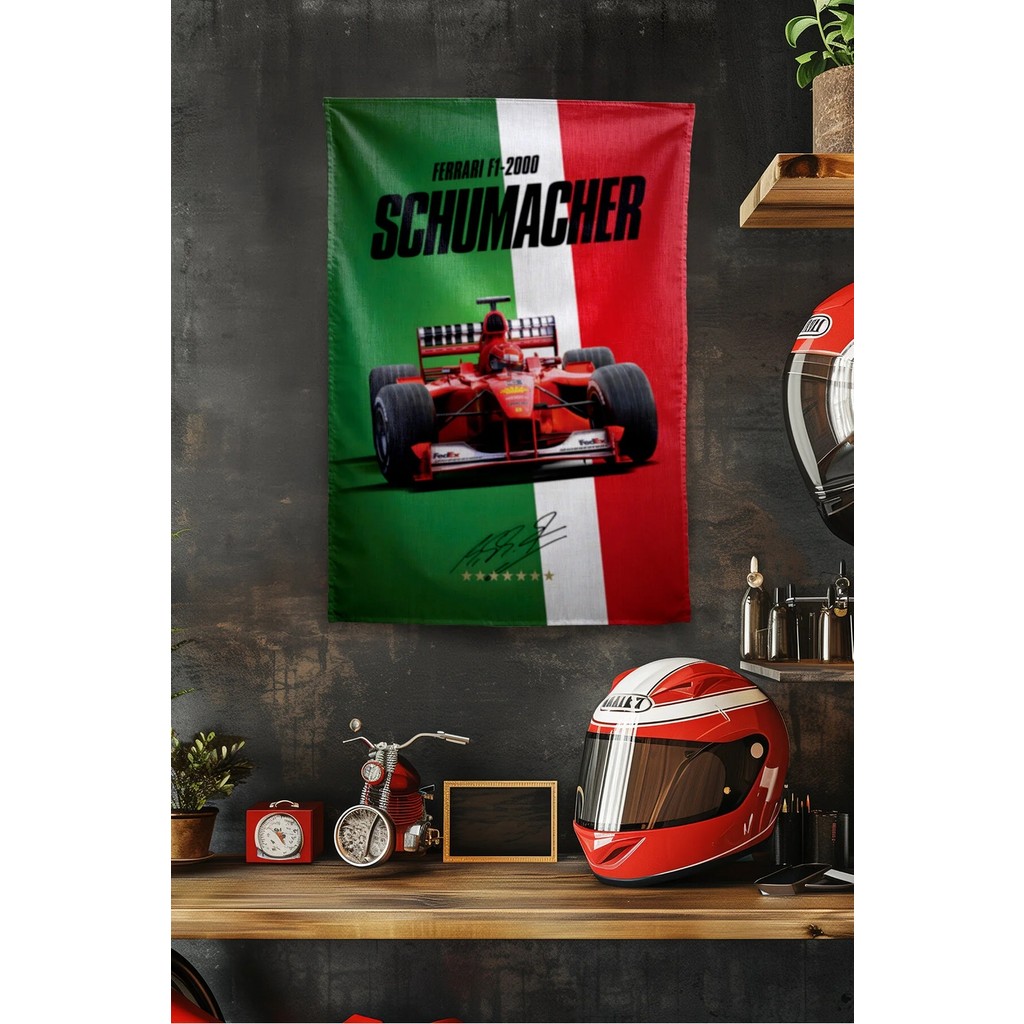 Vagonik F1 Temalı Schumacher Yeşil Duvar Örtüsü Halısı Tapestry Formula 1 - 140 x 200 cm - Yeşil - Kırmızı Salon Halısı Fiyatı