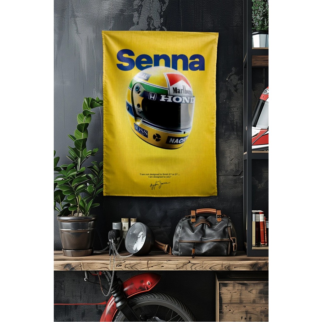 Vagonik F1 Temalı Senna Kask Duvar Örtüsü Halısı Tapestry Formula 1 - 100 x 140 cm - Sarı - Siyah - Lacivert Salon Halısı Fiyatı