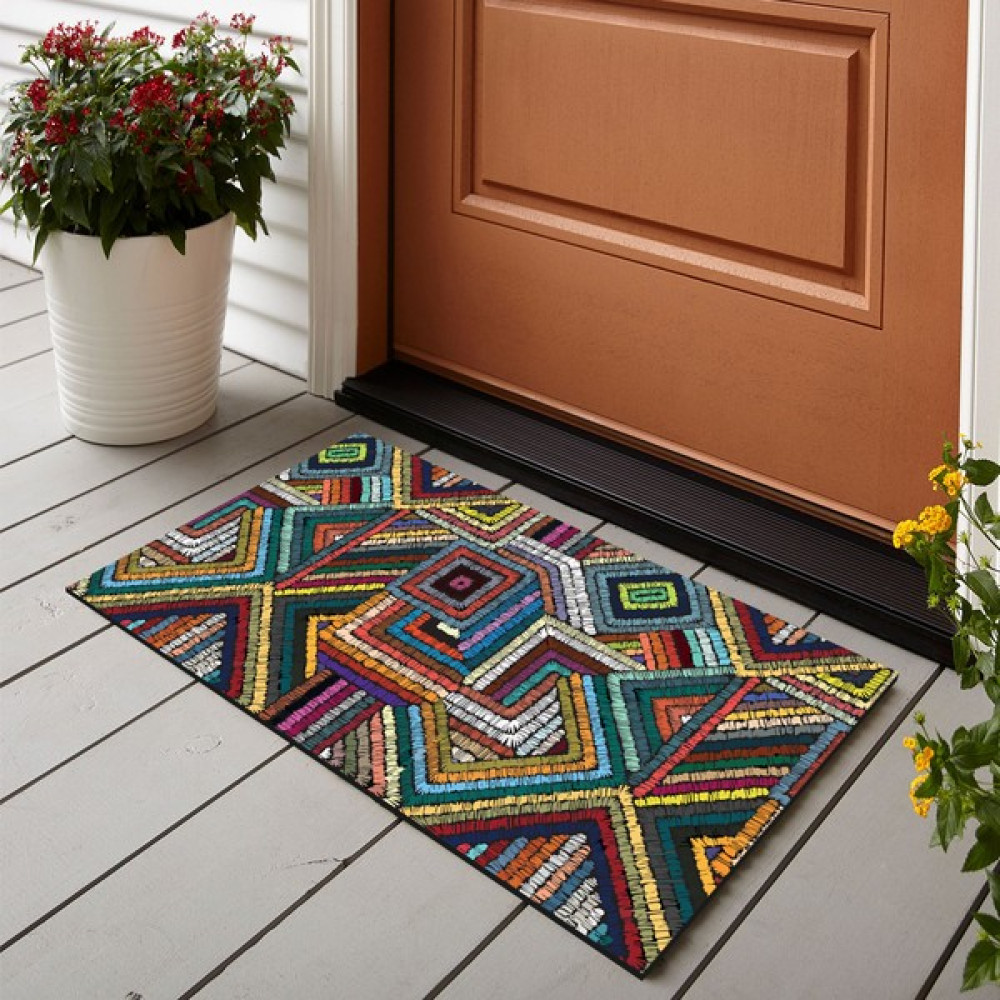 Vagonik Geometrik Nakış Desenli Dijital Baskılı 50X70CM Dekoratif Çok Amaçlı Iç ve Dış Kapı Paspası - Açık Kahve - 50 x 70 cm Paspas Fiyatı